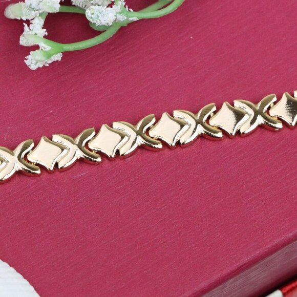 "Rose Gold Bracelet with High-Polish X Pattern Links, XPBL0819 - Picture 13 of 13
